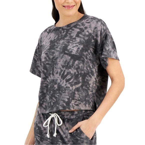 Jenni Intimates Short Sleeve Crop Pajama T-Shirt Grey Swirl Tie Dye- Size XS-NWT - Picture 1 of 8